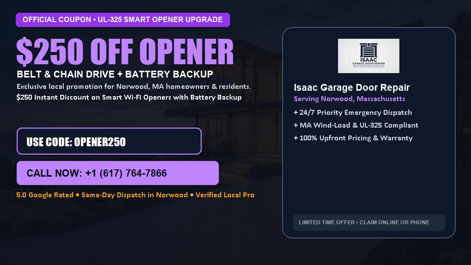 $250 OFF Smart Wi-Fi Garage Door Opener Installation in Norwood, MA - Isaac Garage Door Repair